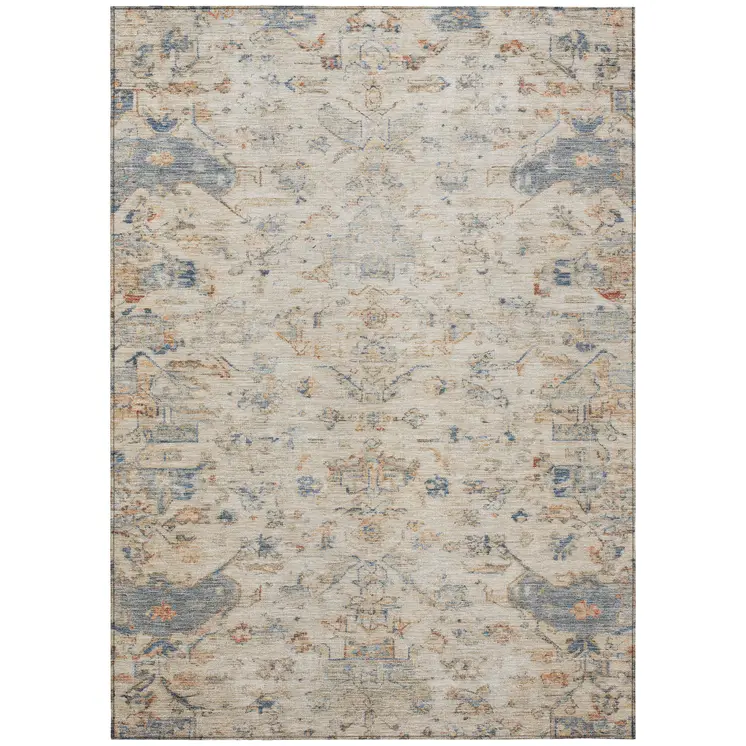 8' X 10' Beige And Gray Medallion Washable Indoor Outdoor Area Rug