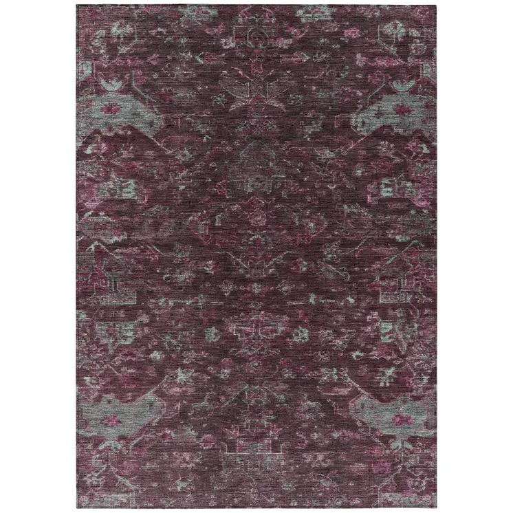 3' X 5' Burgundy And Gray Medallion Washable Indoor Outdoor Area Rug