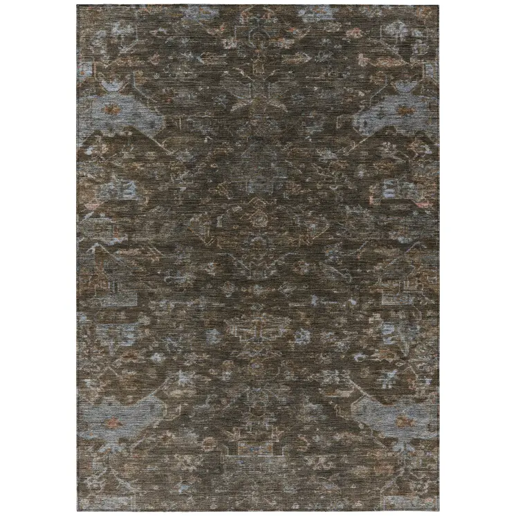 3' X 5' Chocolate And Gray Medallion Washable Indoor Outdoor Area Rug