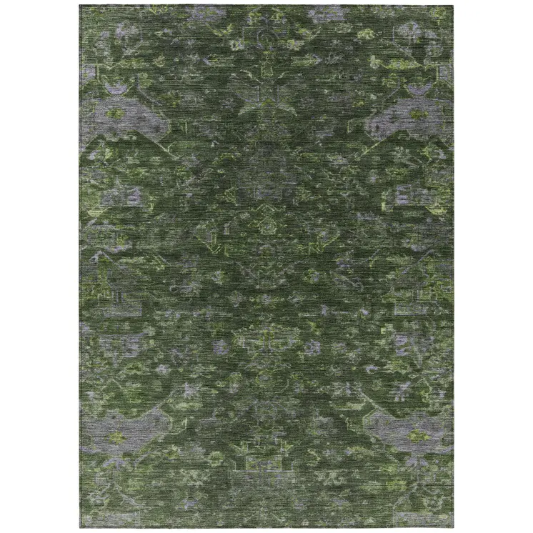 3' X 5' Olive Green And Gray Medallion Washable Indoor Outdoor Area Rug