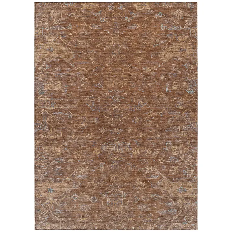 5' X 8' Chili Red And Copper Medallion Washable Indoor Outdoor Area Rug