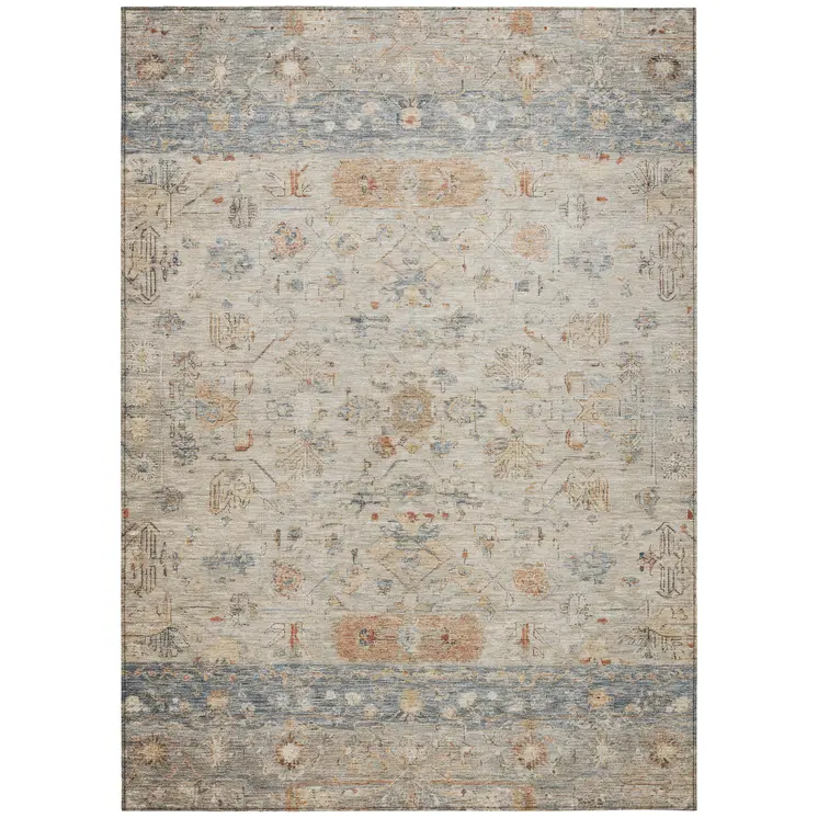 3' X 5' Beige And Gray Tribal Washable Indoor Outdoor Area Rug