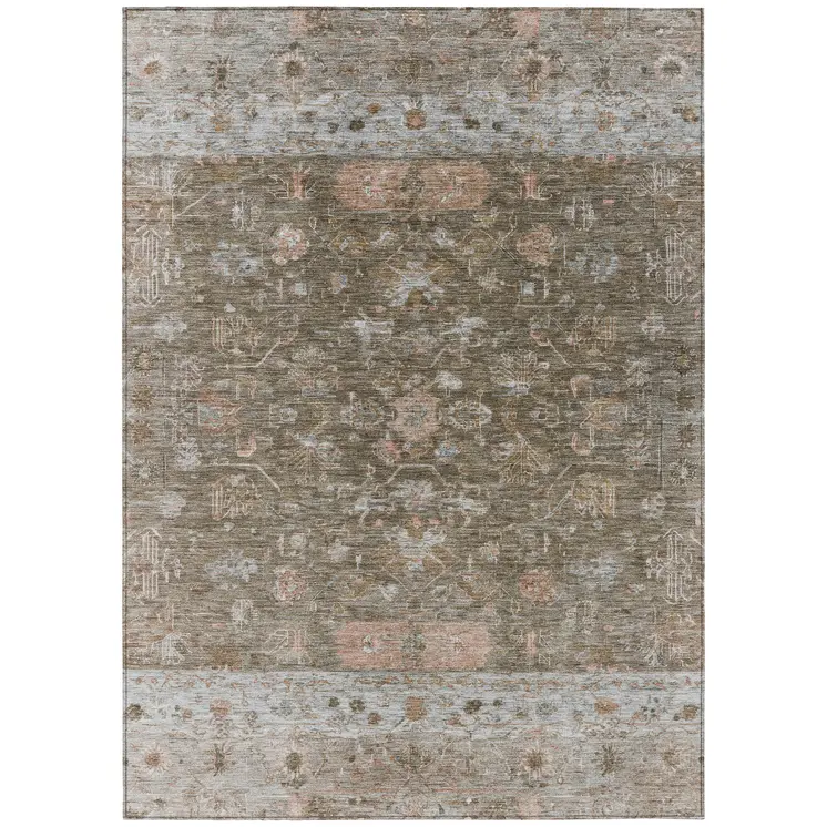 5' X 8' Brown And Gray Tribal Washable Indoor Outdoor Area Rug