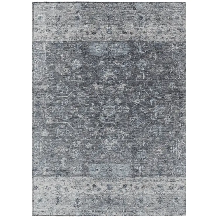 8' X 10' Gray And Silver Tribal Washable Indoor Outdoor Area Rug
