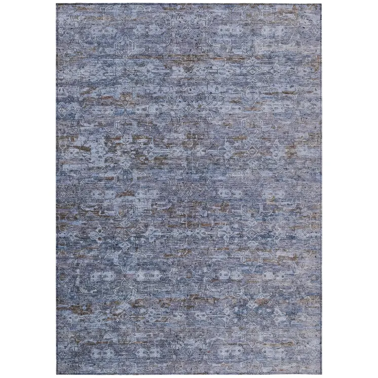 5' X 8' Blue And Brown Ikat Washable Indoor Outdoor Area Rug