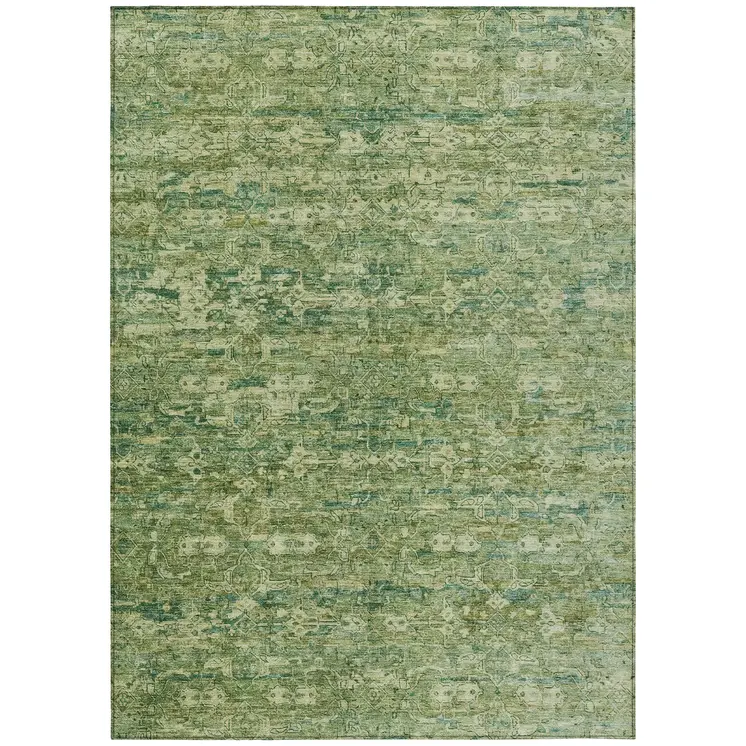 3' X 5' Olive Green And Sage Ikat Washable Indoor Outdoor Area Rug