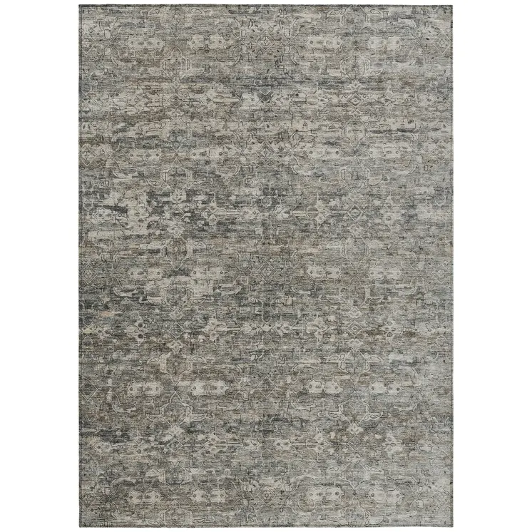 10' X 14' Pewter And Silver Ikat Washable Indoor Outdoor Area Rug
