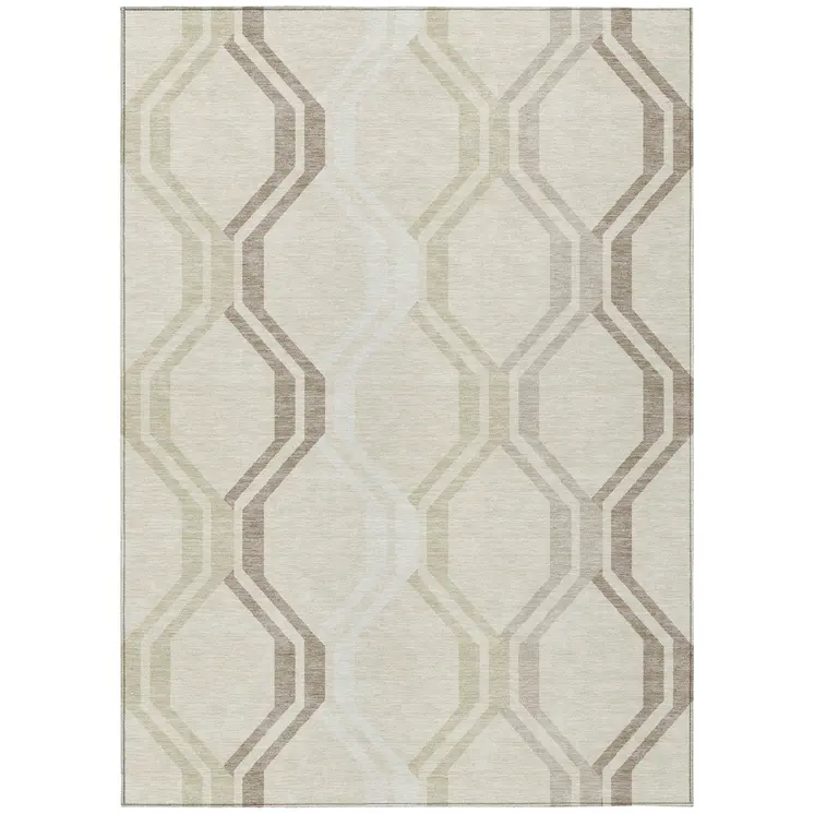 5' X 8' Beige And Brown Geometric Washable Indoor Outdoor Area Rug