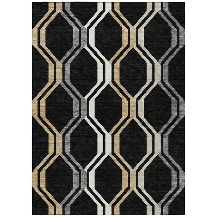 3' X 5' Black Beige And Gray Geometric Washable Indoor Outdoor Area Rug
