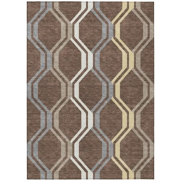3' X 5' Chocolate Gray And Ivory Geometric Washable Indoor Outdoor Area Rug
