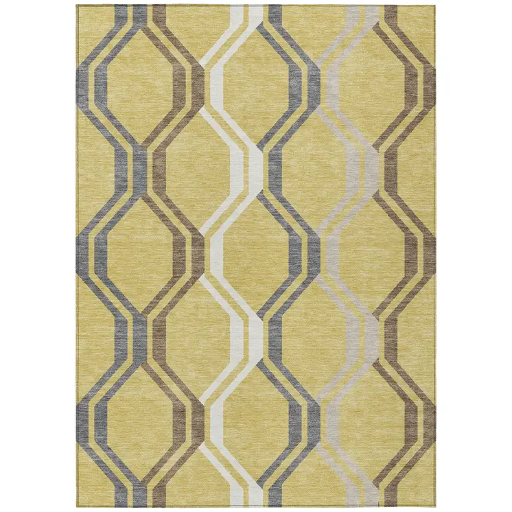 10' X 14' Gold Gray And Ivory Geometric Washable Indoor Outdoor Area Rug