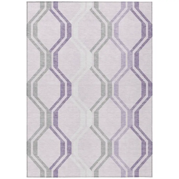 9' X 12' Lavender Ivory And Gray Geometric Washable Indoor Outdoor Area Rug