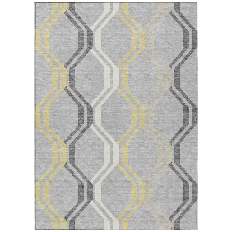 3' X 5' Silver Beige And Charcoal Geometric Washable Indoor Outdoor Area Rug