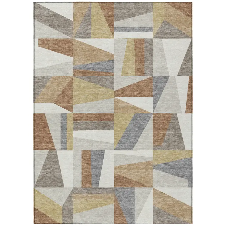 8' X 10' Beige Rust And Taupe Geometric Washable Indoor Outdoor Area Rug