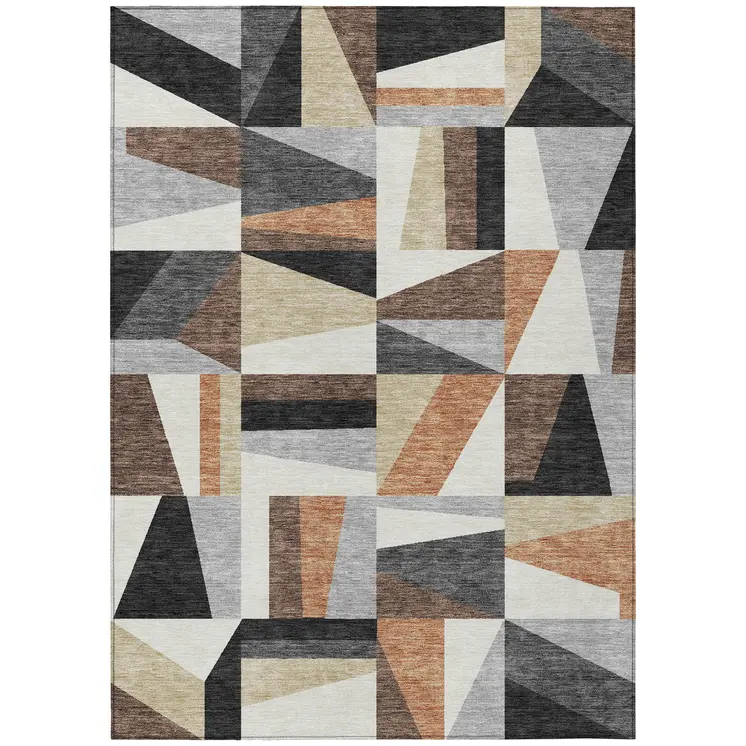 10' X 14' Gray Brown And White Geometric Washable Indoor Outdoor Area Rug