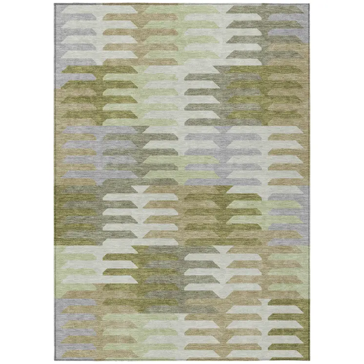 3' X 5' Fern Green Gray And Ivory Geometric Washable Indoor Outdoor Area Rug