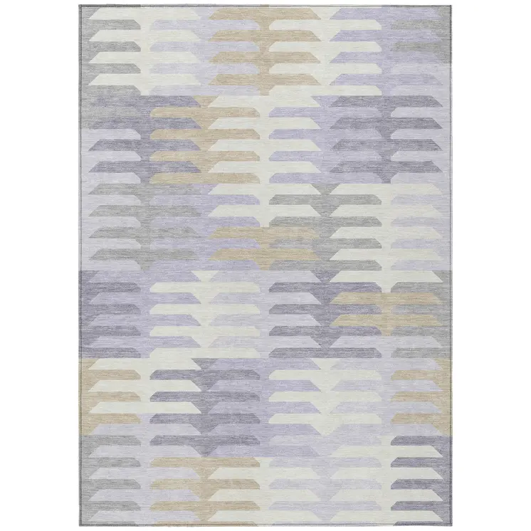 9' X 12' Lavender Silver And Gray Geometric Washable Indoor Outdoor Area Rug