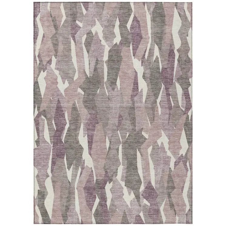 8' X 10' Blush And Ivory Striped Washable Indoor Outdoor Area Rug
