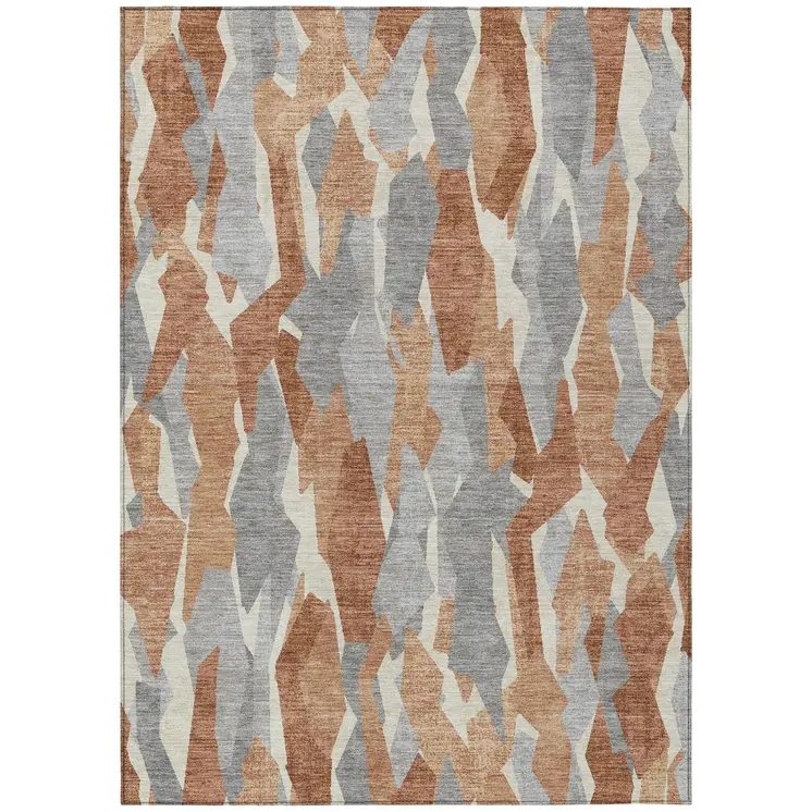 3' X 5' Chili Red Granite Gray And Ivory Striped Washable Indoor Outdoor Area Rug