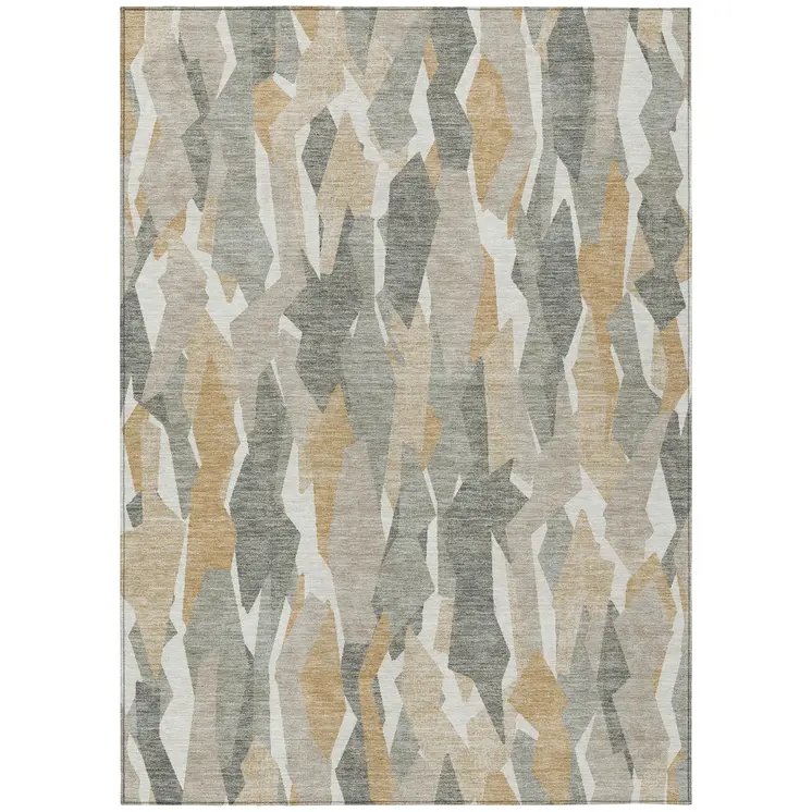 3' X 5' Pewter Wheat And Ivory Striped Washable Indoor Outdoor Area Rug