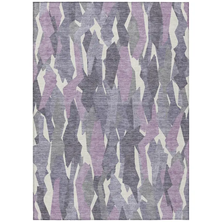 5' X 8' Purple Gray And Ivory Striped Washable Indoor Outdoor Area Rug