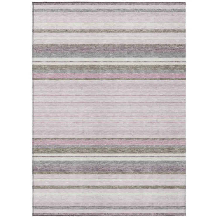 9' X 12' Blush Purple And Ivory Striped Washable Indoor Outdoor Area Rug