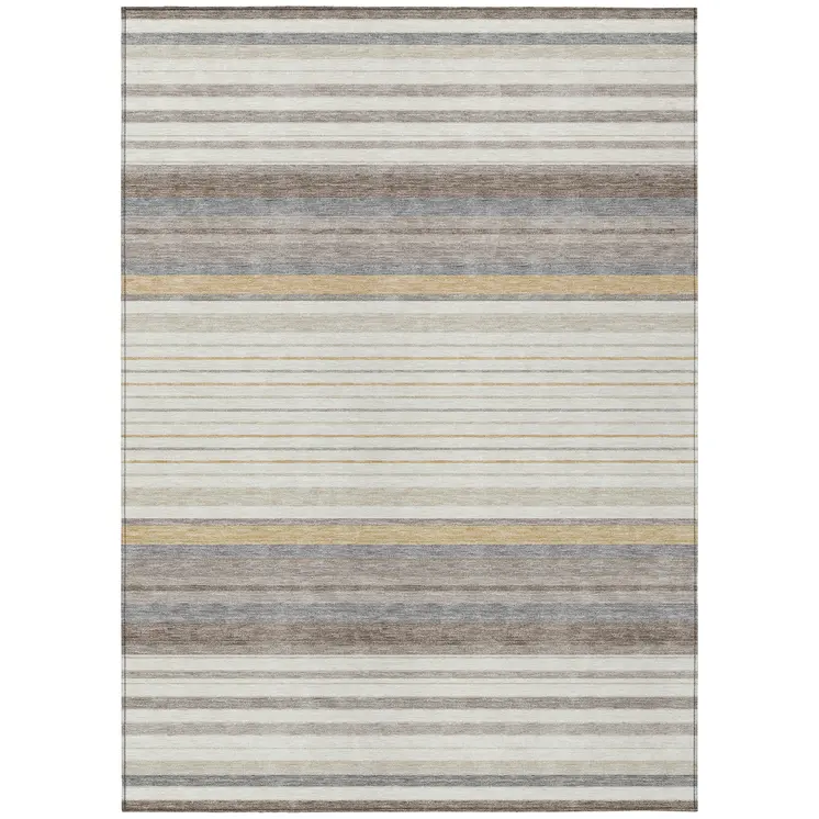 8' X 10' Ivory Taupe And Beige Striped Washable Indoor Outdoor Area Rug