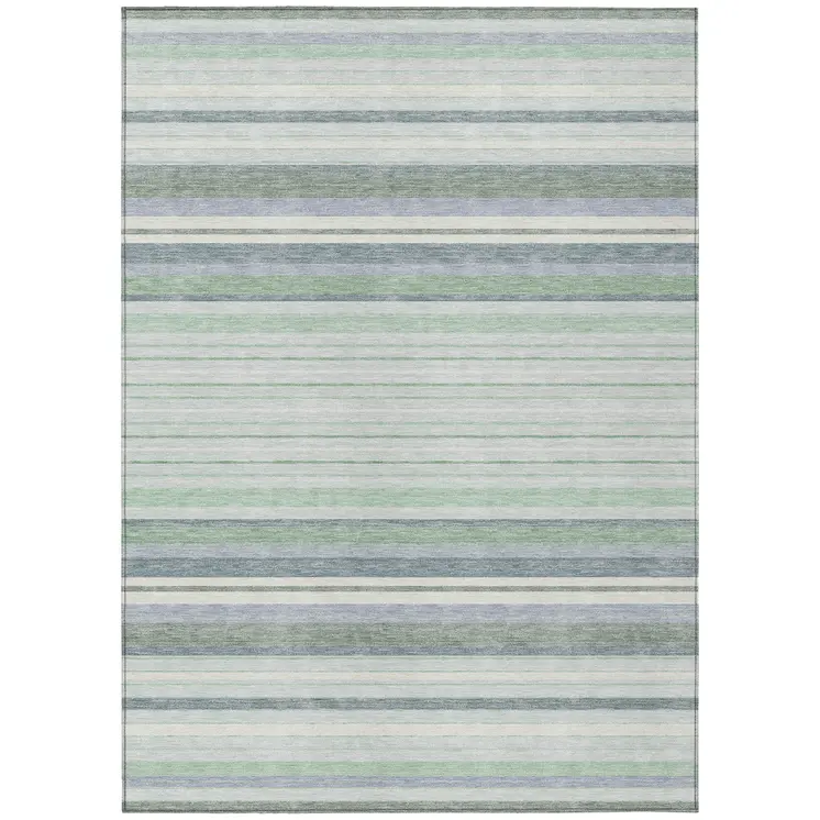 10' X 14' Mint Green And Ivory Striped Washable Indoor Outdoor Area Rug