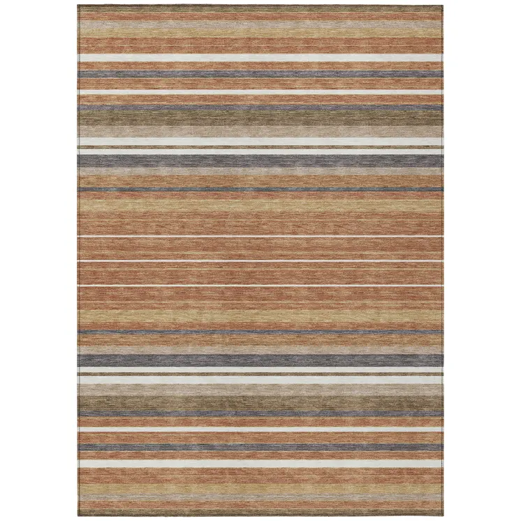 9' X 12' Chili Red Ivory And Gold Striped Washable Indoor Outdoor Area Rug