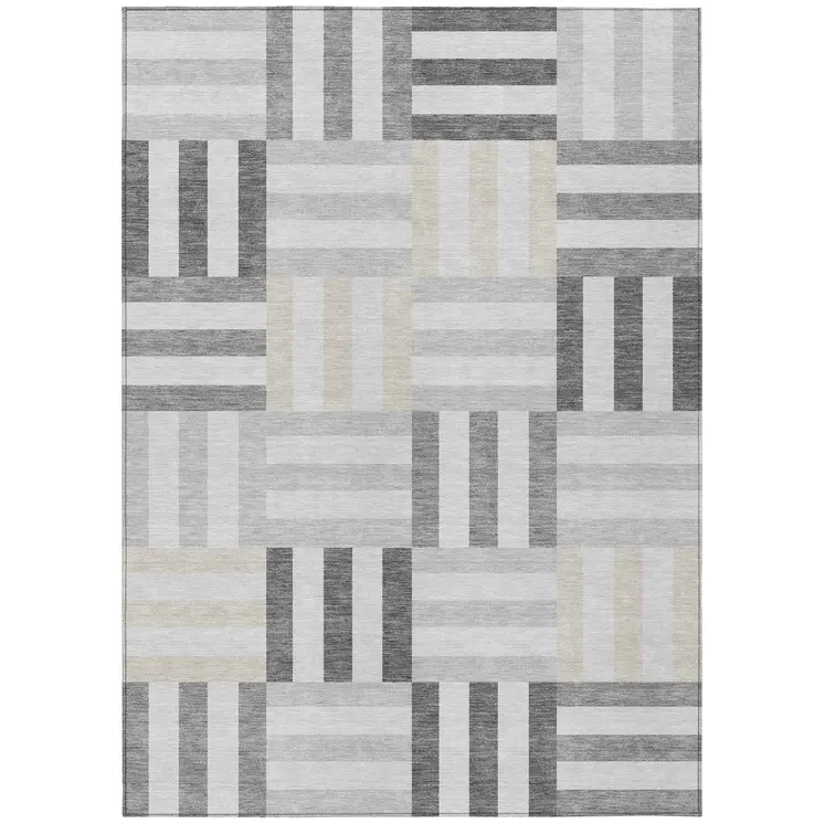 10' X 14' Gray And Ivory Geometric Washable Indoor Outdoor Area Rug
