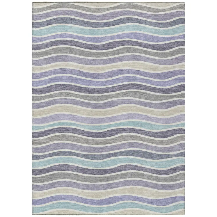 3' X 5' Lavender Tan And Ivory Striped Washable Indoor Outdoor Area Rug