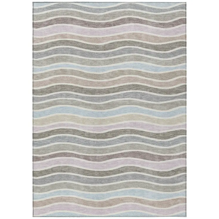 3' X 5' Tan Beige And Ivory Striped Washable Indoor Outdoor Area Rug