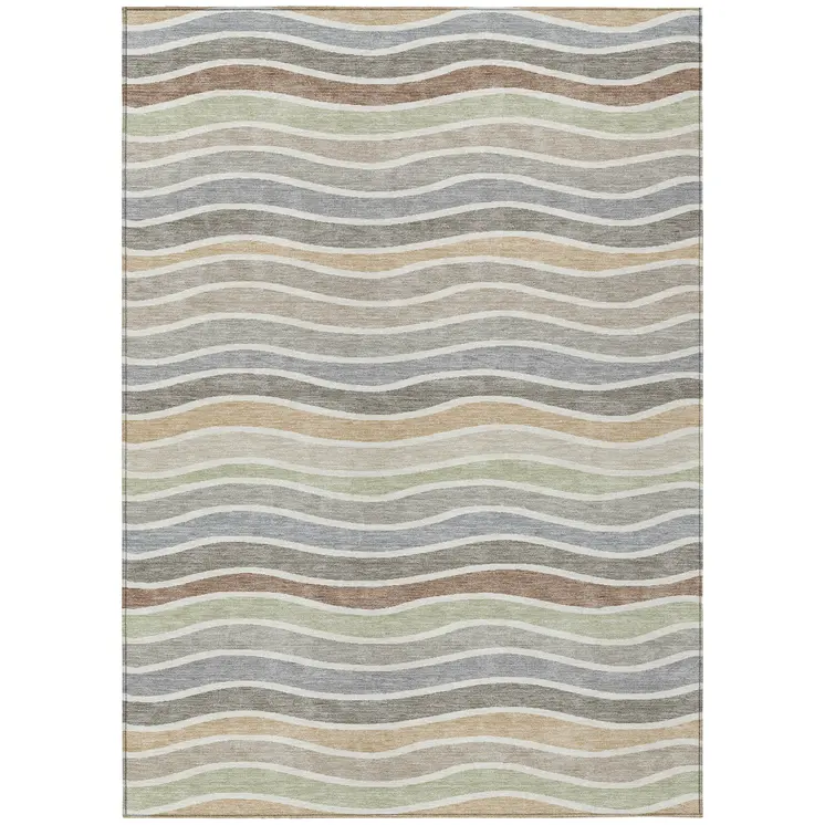 8' X 10' Taupe Ivory And Wheat Striped Washable Indoor Outdoor Area Rug