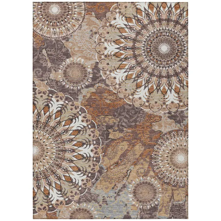10' X 14' Copper Ivory And Khaki Paisley Washable Indoor Outdoor Area Rug