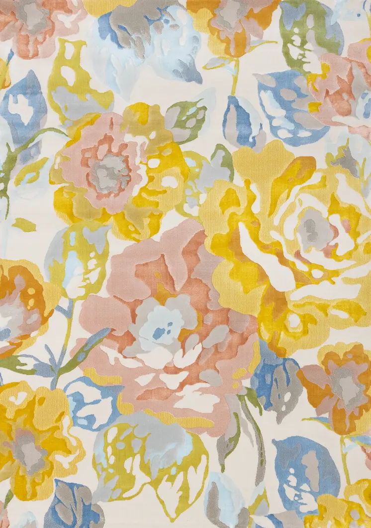 8' X 11' Yellow And Blue Botanical Leaves Area Rug