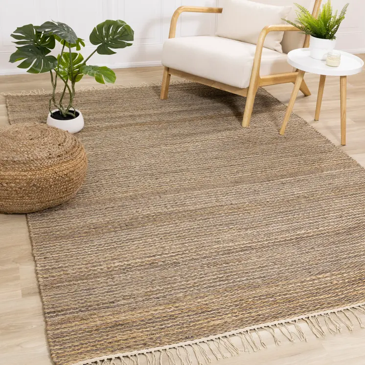 5' X 8' Taupe And Brown Jute Hand Woven Area Rug
