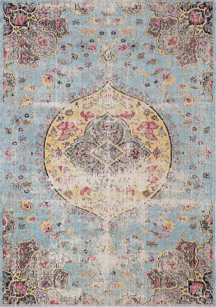 5' X 8' Blue And Yellow Area Rug