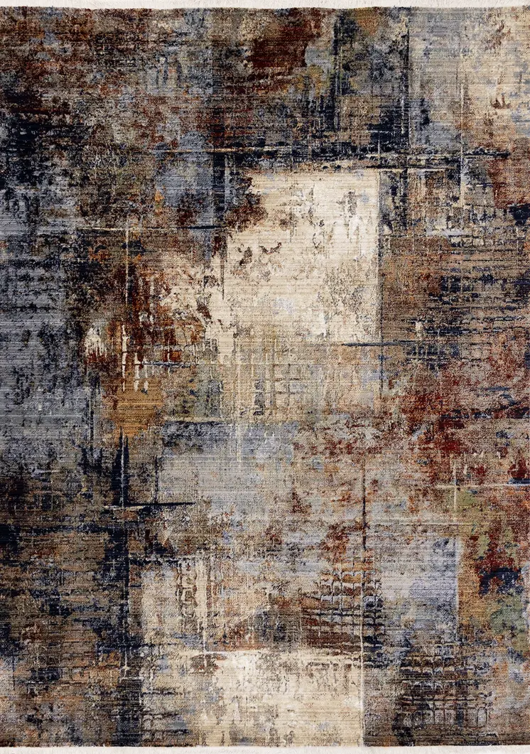 5' X 8' Cream And Blue Area Rug