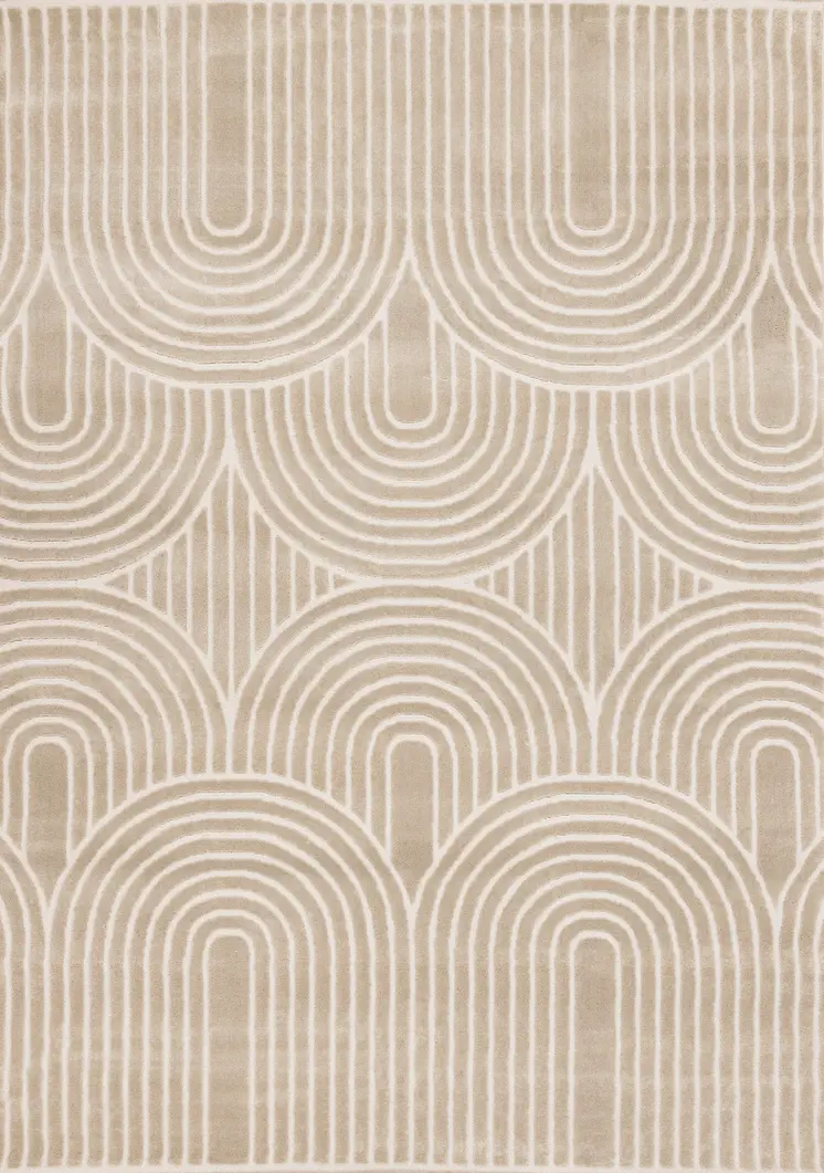 5' X 8' Beige And Cream Geometric Area Rug