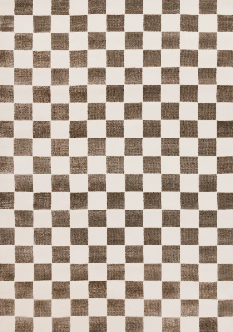 5' X 8' Brown And White Geometric Area Rug