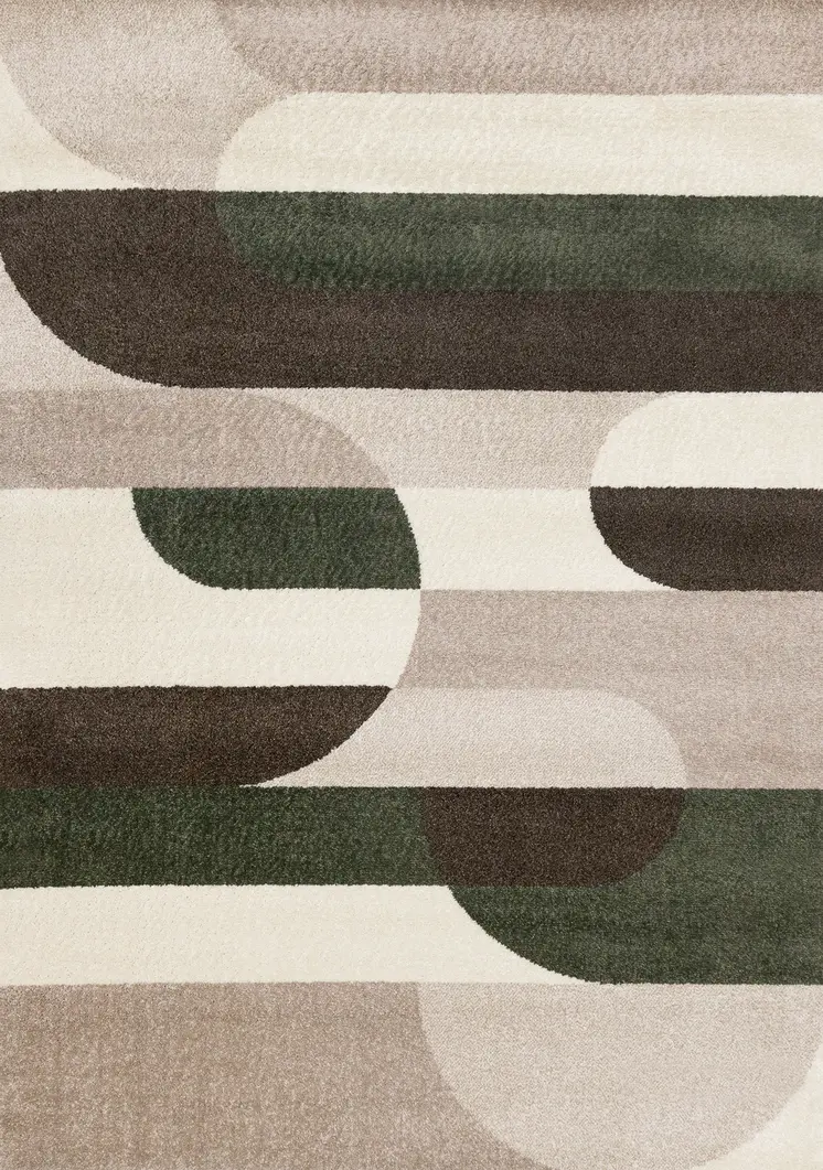 5' X 8' Cream And Green Geometric Area Rug