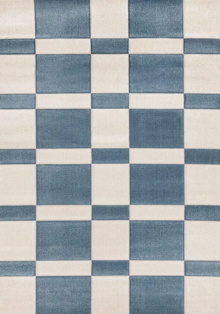 5' X 8' Blue And White Geometric Area Rug