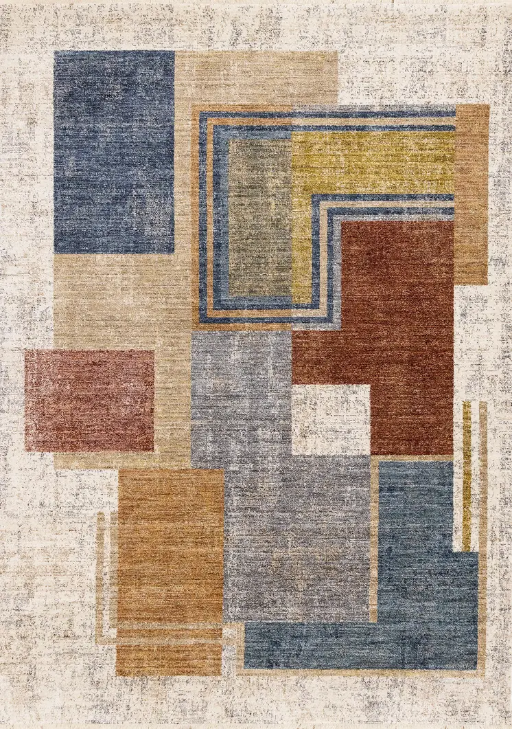 8' X 10' White And Blue Area Rug