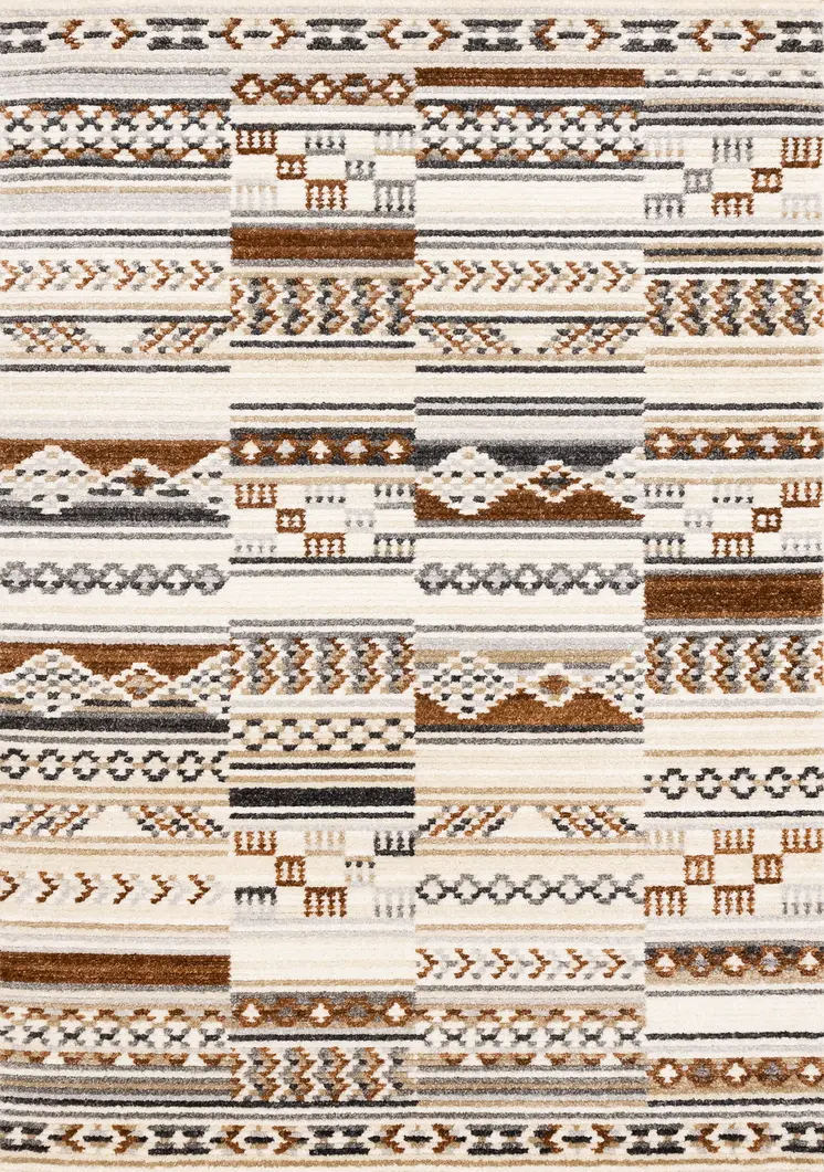 8' X 11' Cream And Black Tribal Area Rug