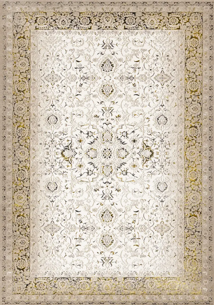 5' X 8' Cream And Black Area Rug