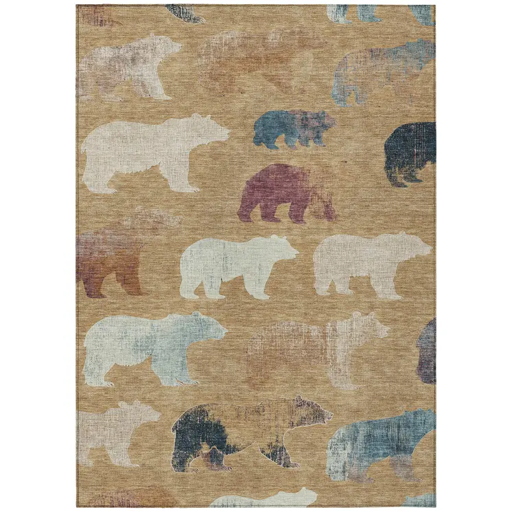 10' X 14' Gold Ivory And Blue Animal Print Washable Indoor Outdoor Area Rug