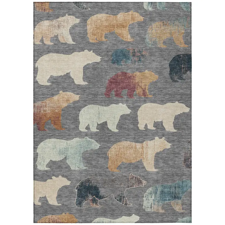 5' X 8' Gray Ivory And Beige Animal Print Washable Indoor Outdoor Area Rug