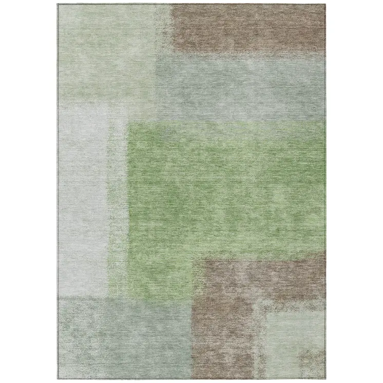 10' X 14' Artichoke Green Ivory And Brown Abstract Washable Indoor Outdoor Area Rug