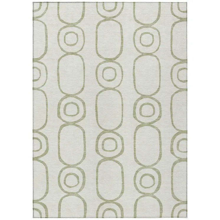 3' X 5' Artichoke Green And Ivory Geometric Washable Indoor Outdoor Area Rug