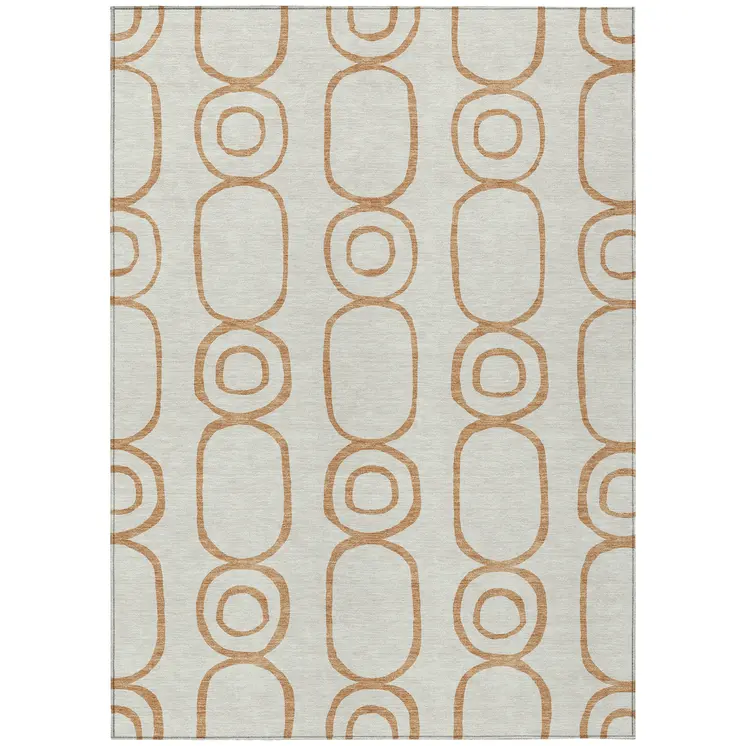 8' X 10' Copper And Ivory Geometric Washable Indoor Outdoor Area Rug